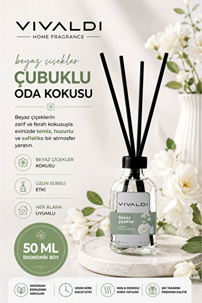 Vivaldi Home Beyaz Çiçekler Çubuklu Oda Kokusu 50 ml, Ferah ve Zarif Çiçeksi ...