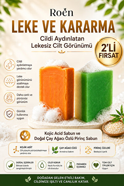 Roen Leke ve Kararma Karşıtı, Aydınlatıcı Kojic Acid Sabun ve Çay Ağacı Özlü ...