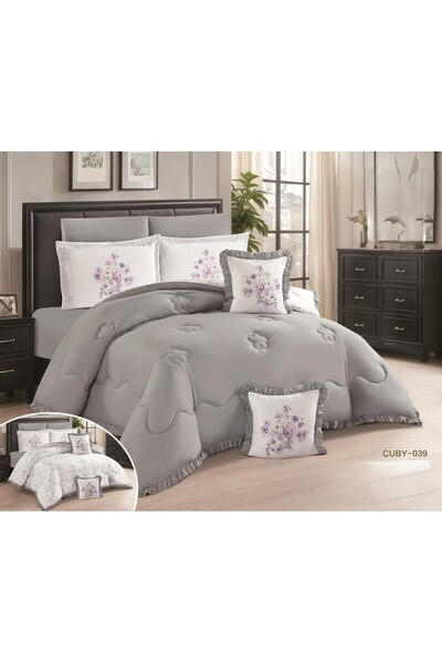 Red Rose Summer Nefren Bedspread 8 Pieces Plain Double-Sided Exclusive and At...