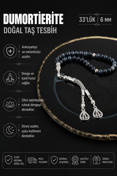 OSMANLI DOĞAL TAŞ Sertifikalı Dumortierite Doğal Taş Tesbih 6 Mm, T189