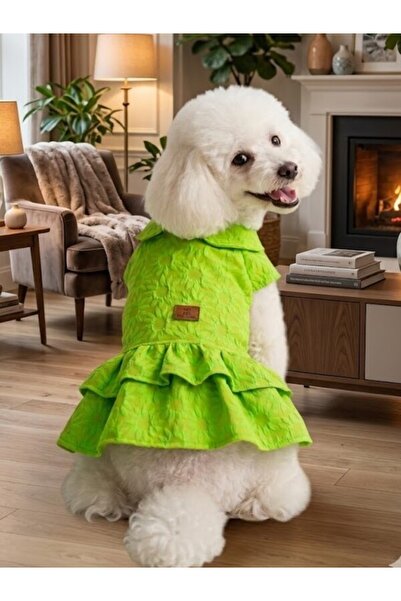 Peti Tailor KÖPEK KIYAFETİ ELBİSE RUFFLE YEŞİL