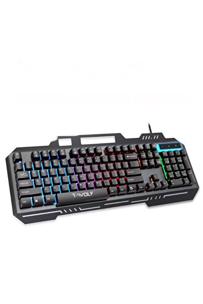 T-WOLF T16 RGB Kablolu Gaming Klavye Metal Panel LED Aydınlatmalı 104 Tuşlu O...
