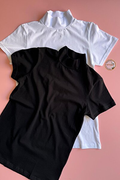 VicTroy Tricou de damă cu mânecă scurtă, 2 piese, din Lycra alb-negru și bumb...