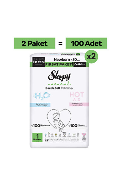 Sleepy Natural Double Soft Ultra Fırsat Paketi Bebek Bezi 1 Numara Newborn 100 Adet