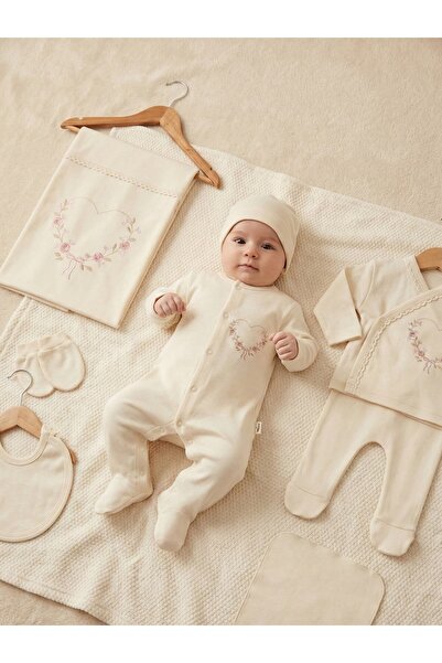 ZEYNUKO GIRL BABY HEART EMBROIDERED 100% COTTON 0-3 MONTHS 10-PIECE NEWBORN H...