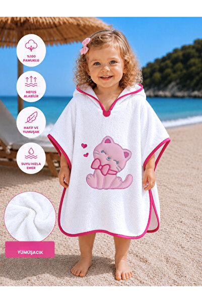 Tomuycuk Nakışlı Kız Bebek Banyo Havlusu Pareo %100 Pamuklu Başlıklı Panço – ...
