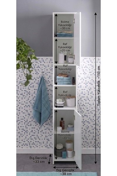 Gafhaus Modern Beyaz Dar ve Uzun Banyo Dolabı - Çok Amaçlı 7 Bölmeli Organize...