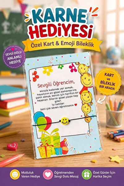 Emtory Home 10 Adet Sevgili Öğrencim Kartlı Emoji Bileklik - Karne Hediyesi -...