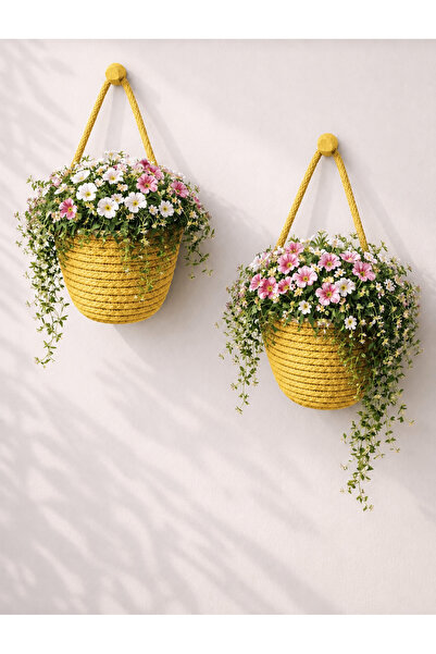 ÖRGÜM Sepet Dekoratif Çiçeklik Mini 2'Li Saksı Sepeti 12x11 cm (BİTKİLER VE D...