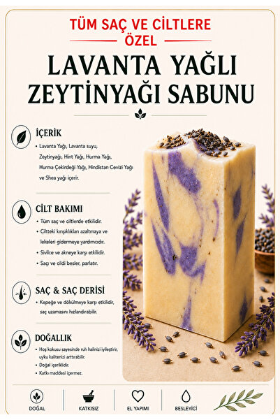 zeynis Lavanta Yağlı Zeytinyağı Sabunu(1 ADET), Tüm Cilt Ve Saçlara,Kepek Kar...
