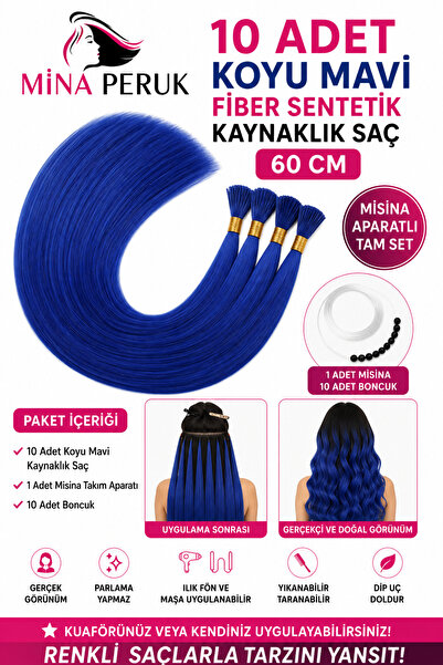 Mina Peruk KOYU MAVİ Parlama Yapmaz Mat Fiber Sentetik Renkli Boncuk Kaynak S...