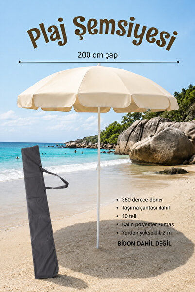 Beach Umbrella 200 Cm Diameter 10 Wire Carrying Bag Gift
