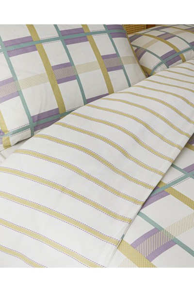 English Home Pop Grid Kolay Ütülenir Çift Kişilik Nevresim Seti 200x220 cm Lila-Yeşil