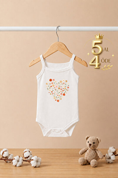bebeqon 100% Cotton Floral Heart Printed Baby Strap Bodysuit