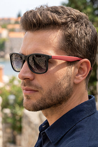 sun factory Matte Black Red Men's Sunglasses with Polarized Lenses with Uv400...