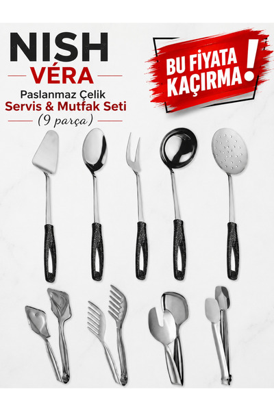 Birpa NISH VÉRA – Paslanmaz Çelik Servis & Mutfak Seti (9 parça)