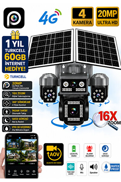 MEYTECH MY-204G 1 YIL İNTERNET HEDİYE 4 LENSLİ 4G SİM KARTLA ÇALIŞAN GÜNEŞ PA...