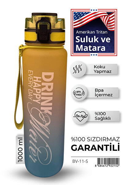 Beauty Vogue BV-11 Su Matarası 1L - BPA İçermez Tritan Motivasyonel Suluk - O...