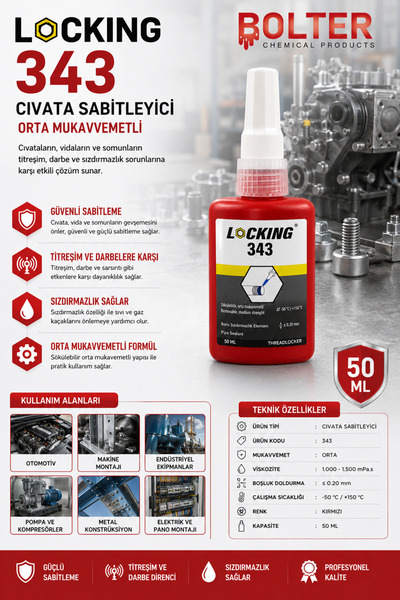 BOLTER CHEMİCAL PRODUCTS Locking Civata Sabitleyici 343 Cıvata 50 ML