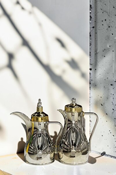 sahal aloula Tramis Sky for Shahi and Coffee Set - Silver with Gold Touch - 2...