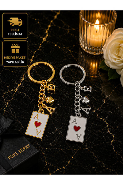 PURE BERRY As Card with Initial Letters, Pair of Love Keychains for Loved One...