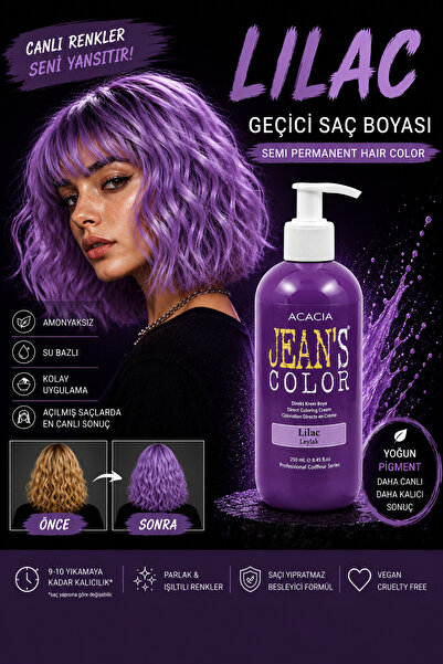 jeans color Amonyaksız Renkli Saç Boyası Leylak 250 Ml. Kokusuz Su Bazlı Lıla...