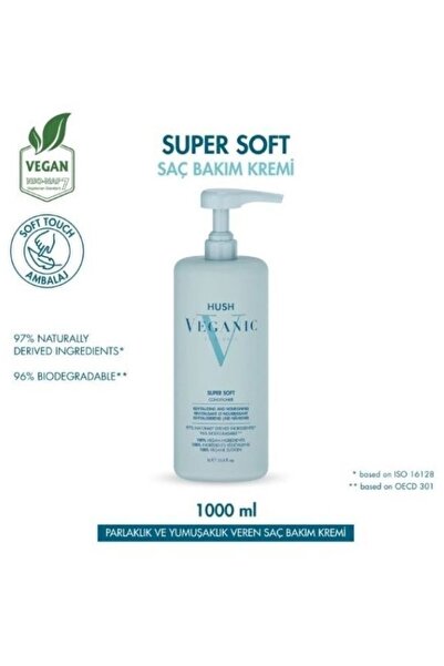 HUSH Veganic Super Soft Yumuşaklık ve Parlaklık Veren Saç Kremi 1000 ml