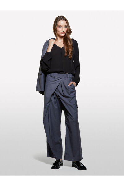 Sisley Women's Viscose Blended Buckle Belt with Pockets Palazzo Pants 325A4K2...