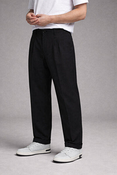 DAMGA JEANS Pantaloni casual clasici din material textil negru pentru bărbați