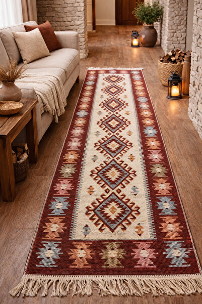 OEM Covor traditional, dimensiunea 60 x 300 cm rosu si crem, model RUSTIC 2