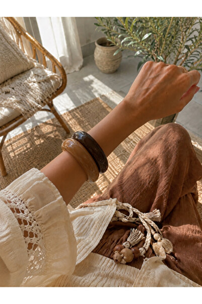 IM ATELIER Bohem Reçine Bileklik – Kahve Tonlu Kalın Bangle