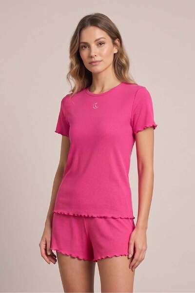 Jaya Viskon Ribana Kısa Şortlu Pijama Takımı / Pembe