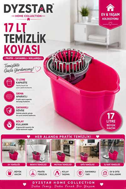 DYZSTAR Home 17 Lt Temizlik Kovası Sıkma Aparatlı Mop Kovası Pratik Temizlik ...