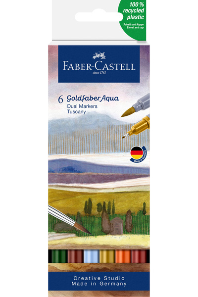 Faber Castell Goldfaber Aqua Çift Uçlu Markör 6'lı Mnzr Set,Su Bazlı,Fırça ve...