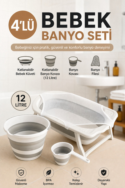 Zuu Baby Bebek Küveti  Katlanır  Banyo Seti  Hediye Fileli