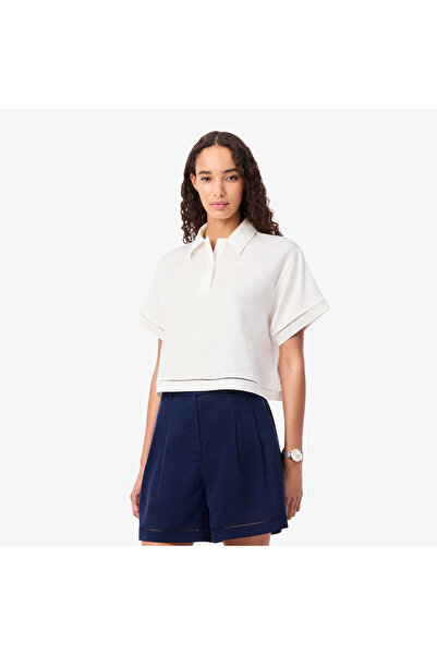 Lacoste Kadın Oversize Fit Truvakar Kollu Beyaz Polo