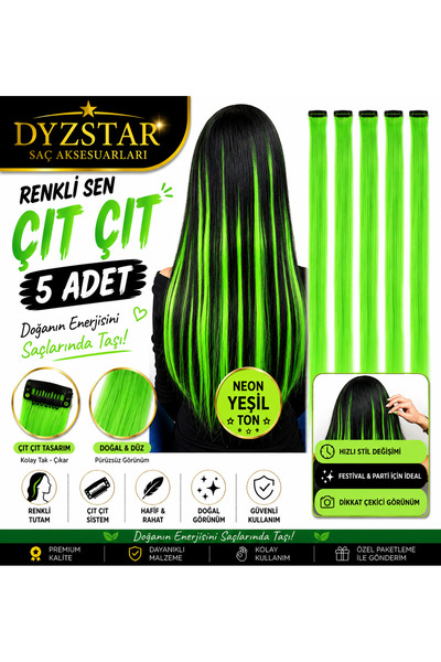 DYZSTAR مشبك شعر ملون باللون الأخضر النيون، 5 قطع، إكسسوارات شعر ملونة قابلة ...