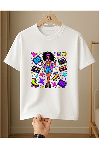 VİVA LORA Μπλουζάκι Unisex Noltalji Girl 80's με στάμπα και λαιμόκοψη, 100% β...