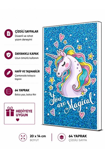 4nio Caiet albastru cu unicorn magic argintiu