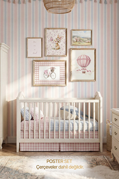 Kids 5’li Pembe Vintage Çocuk Odası Çerçevesiz Poster Seti