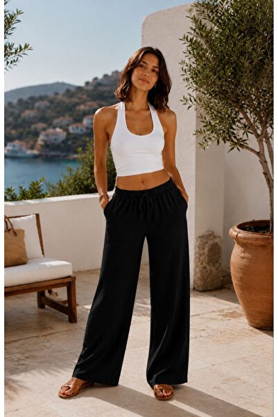 Maison La Femme Pantaloni de in pentru femei, cu talie elastică, croială lejeră