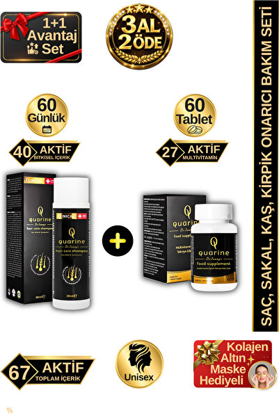 Dr.Sammy's Quarine Saç Vitamini ve Şampuan İçeren Dökülme Karşıtı 1 Aylık Bit...