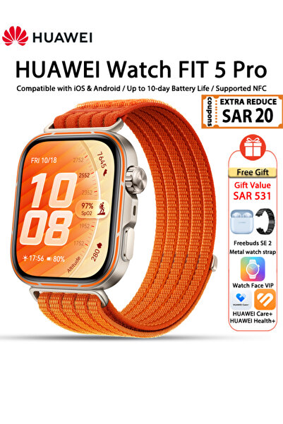 Huawei ساعة ذكية WATCH FIT 5 Pro، شاشة كاملة مقاس 1.92 بوصة، دراسة المخاطر، ت...