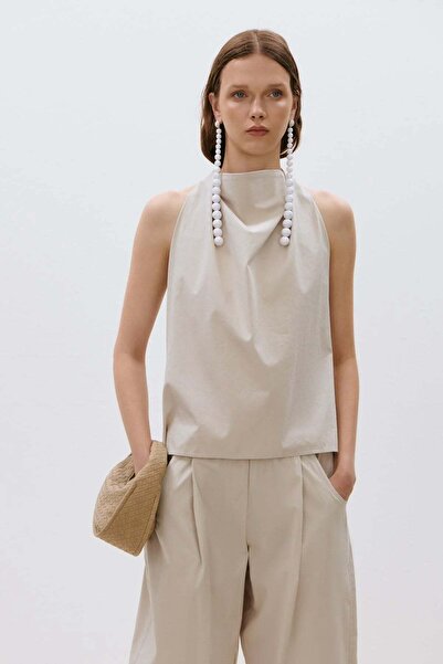 Suud Collection بلوزة بوبيلين بيج مارتي هالتر كولار
