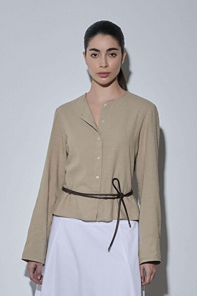 Suud Collection Μπεζ λινό πουκάμισο Lizi