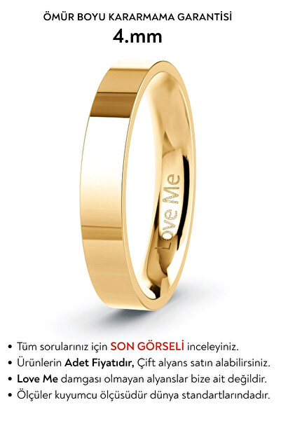 Love Me Yeni Model Mücevher Kalitesinde 4mm Parlak Altın Renk Kararmaz Unisex...