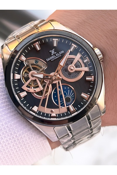 Daniel Klein Rose Silver Color Automatic&Self-Winding Moon and Sun Dial Dual ...
