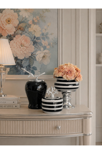 Decorative Object Living Room Set Black Zebra Leg Flower Pot Plain Black King Black Zebra Box SILVER