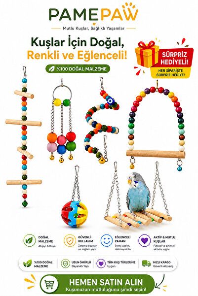 PAMEPAW Sultan Papağanı Ve Boyutundaki Kuşlar İçin Mega Kuş Oyuncak Seti 6'lı (SÜPRİZ HEDİYELİ)