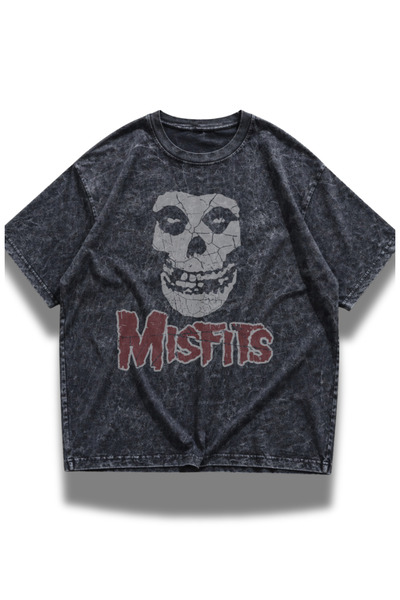 Fuddy Moda Unisex Oversize kroj Misfits Retro T-shirt - Rok metal muzika Štam...